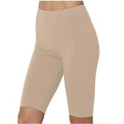 Elastic High Waist Yoga Leggings for Women Plus Size Solid Color Sports Biker Shorts Thin Workout Running Gym Activewear Short Pants Beige XXXL